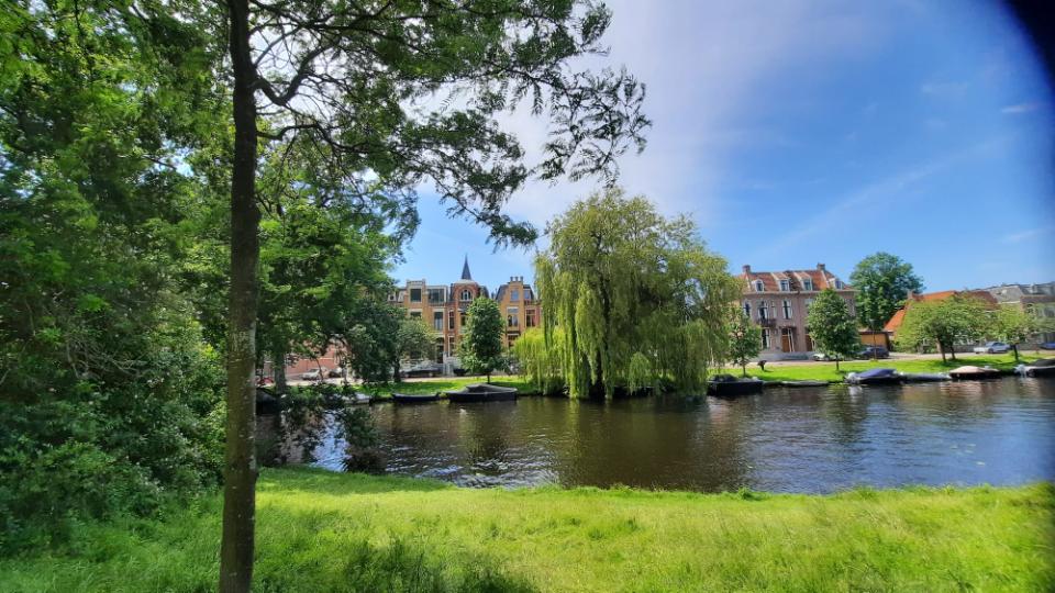 Groen park met de singel rivier